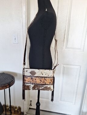 Lazy 83 Bar Horse Co Western Cow Leather Crossbody Bag